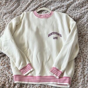 Women's Cream and Pink Crew Neck Sweater